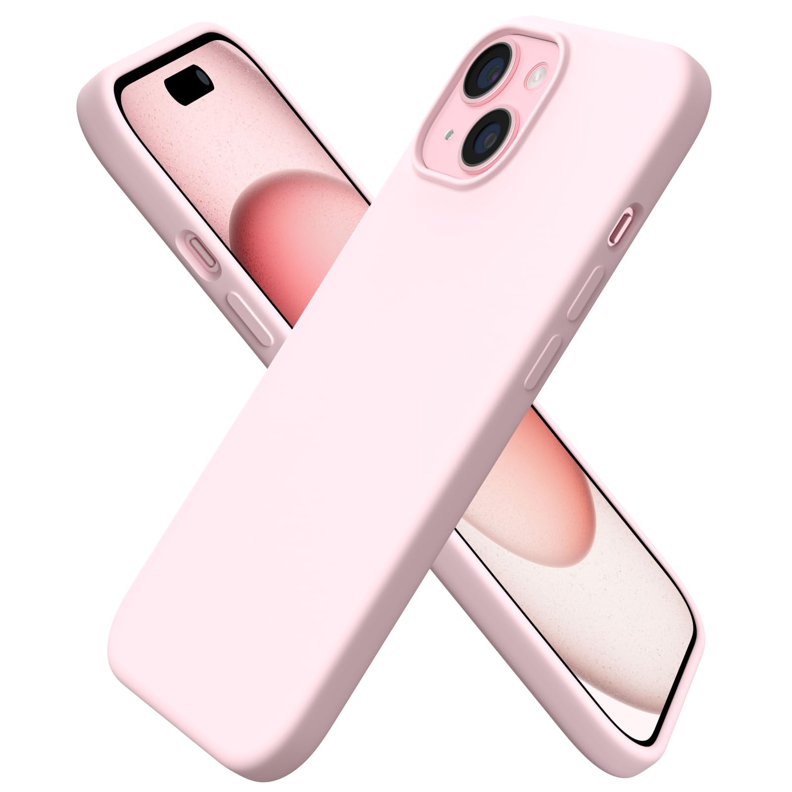 ORNARTO Compatible with iPhone 15 Case 6.1, Slim Liquid Silicone 3 Layers Full Covered Soft Gel Rubber Phone Case, Anti-Scratch Shockproof Protective Cover 6.1 Inch, Chalk Pink